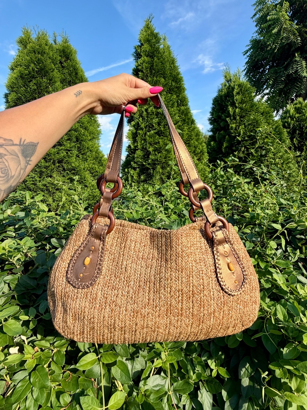 Vintage Fossil Y2K Knit Shoulder Bag Woven Hobo Purse